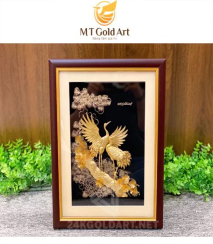 Tranh Tùng Hạc hiên diên dát vàng MT Gold Art- Hàng chính hãng, trang trí nhà cửa, quà tặng dành cho sếp, đối tác, khách hàng, mừng thọ