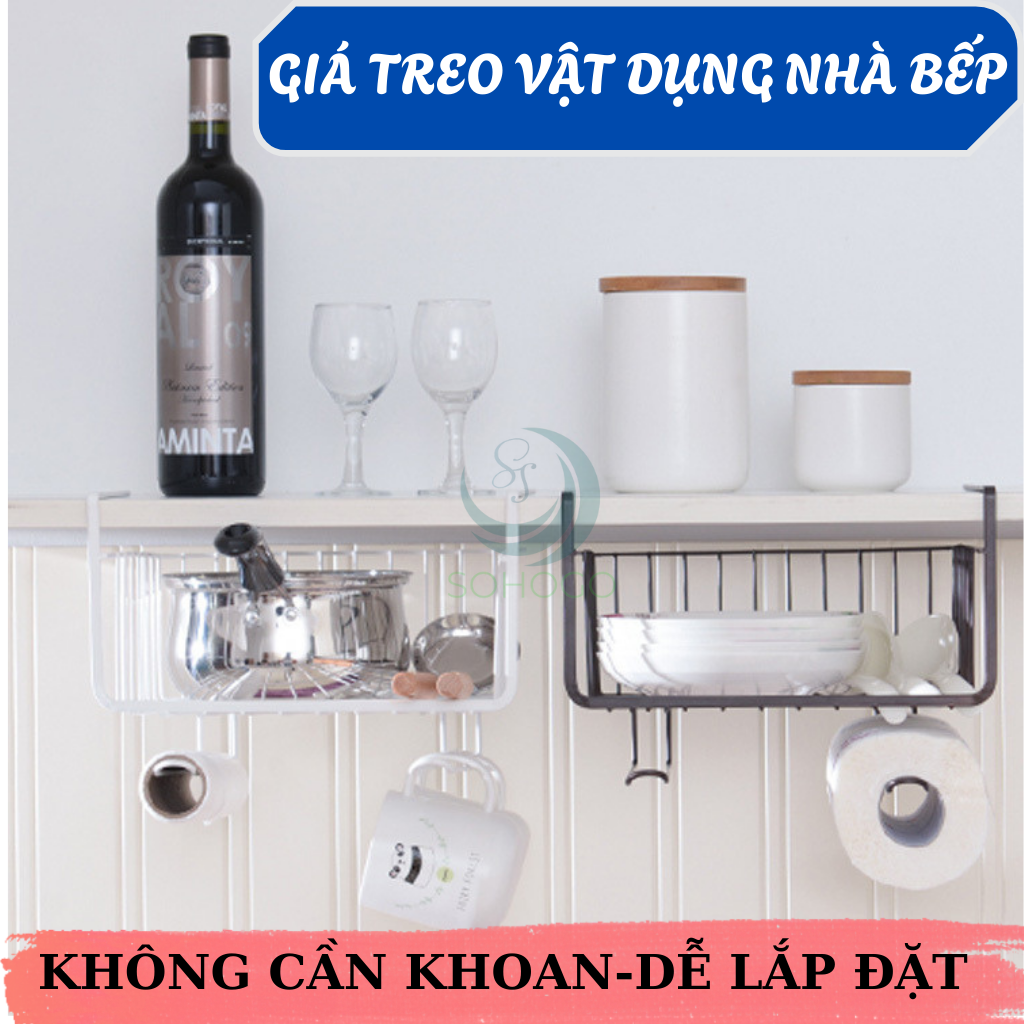Bộ 2 Giá treo giấy lau, cốc, vật dụng nhà bếp- Kệ treo dưới tủ bếp tiết kiệm không gian