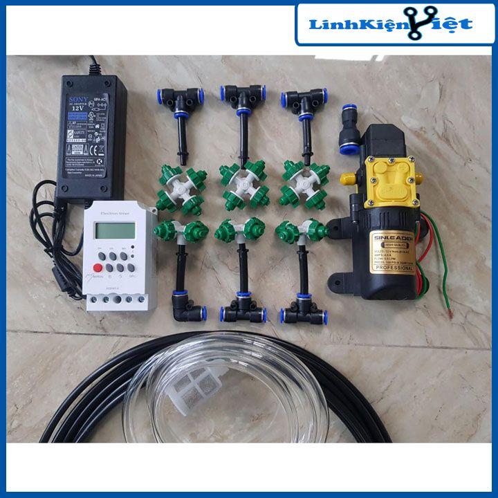 Bộ phun sương tưới cây tự động có hẹn giờ phun sương tưới nước lan, cây cảnh, rau 4 hướng