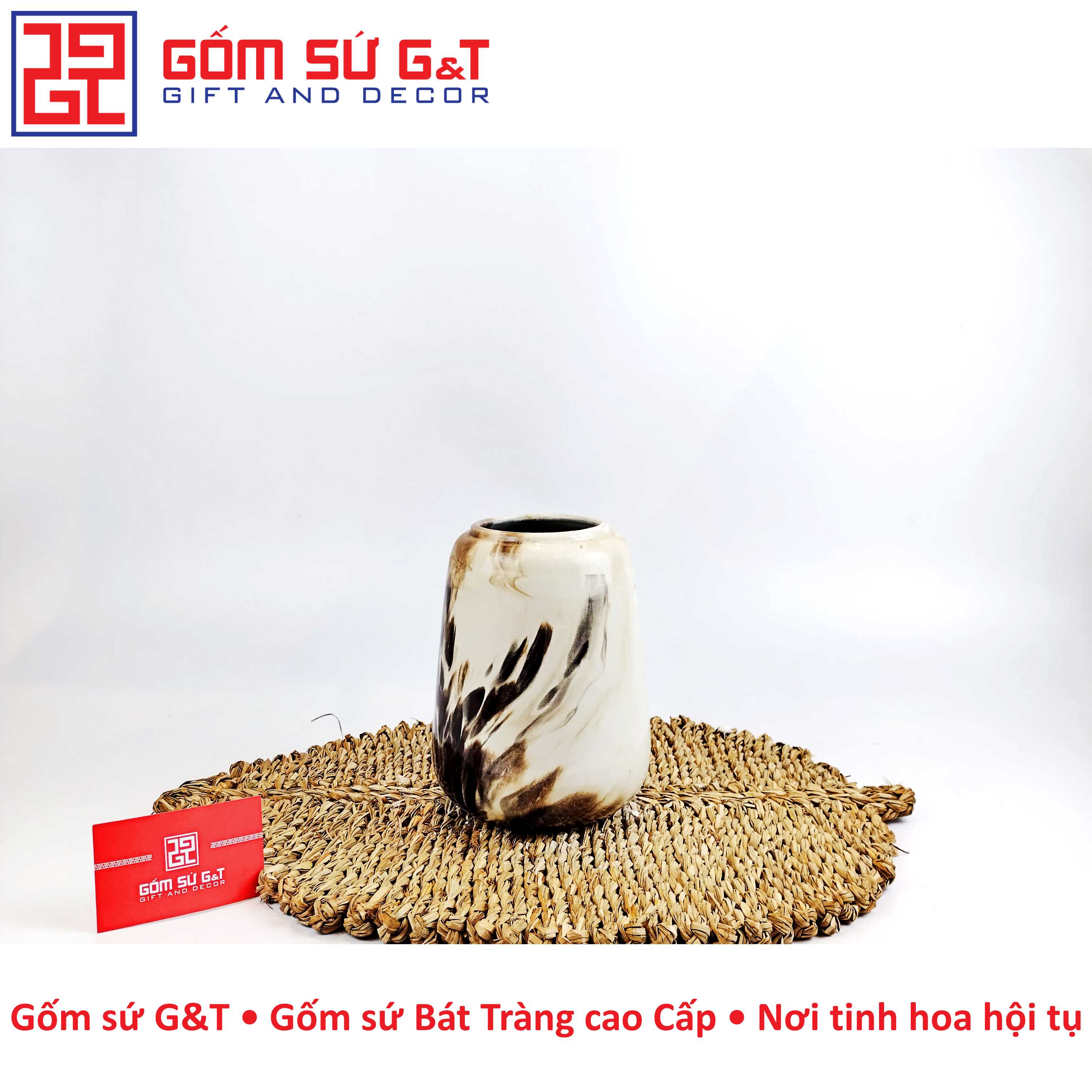 Lọ hoa cổ thẳng vẽ hoa Gốm Sứ G&amp;T