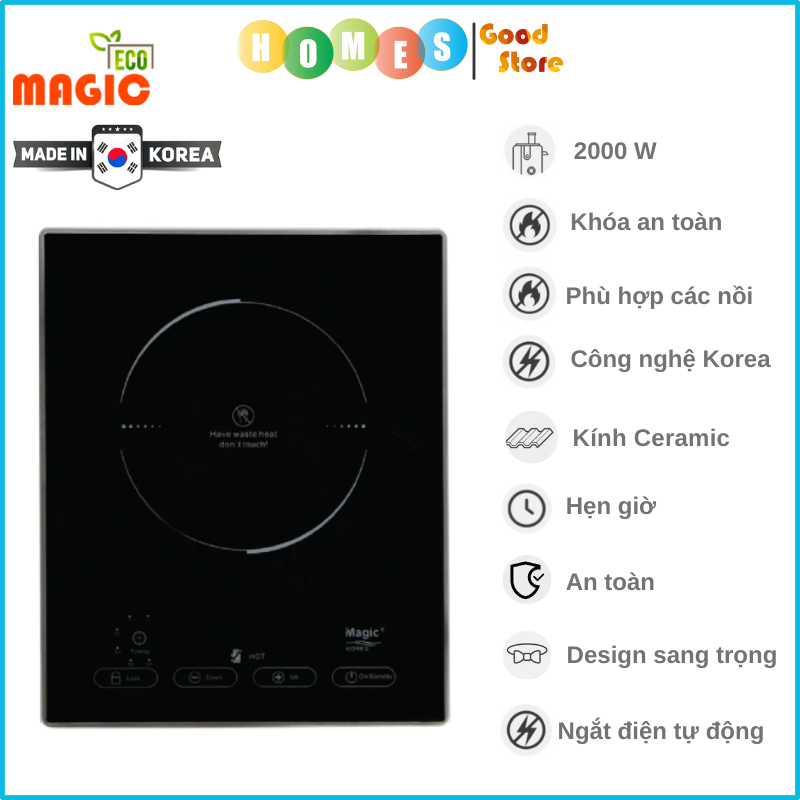 Bếp Điện Từ Đơn MAGIC KOREA A-47 Không Kén Nồi Công Suất 2000W - Hàng Chính Hãng