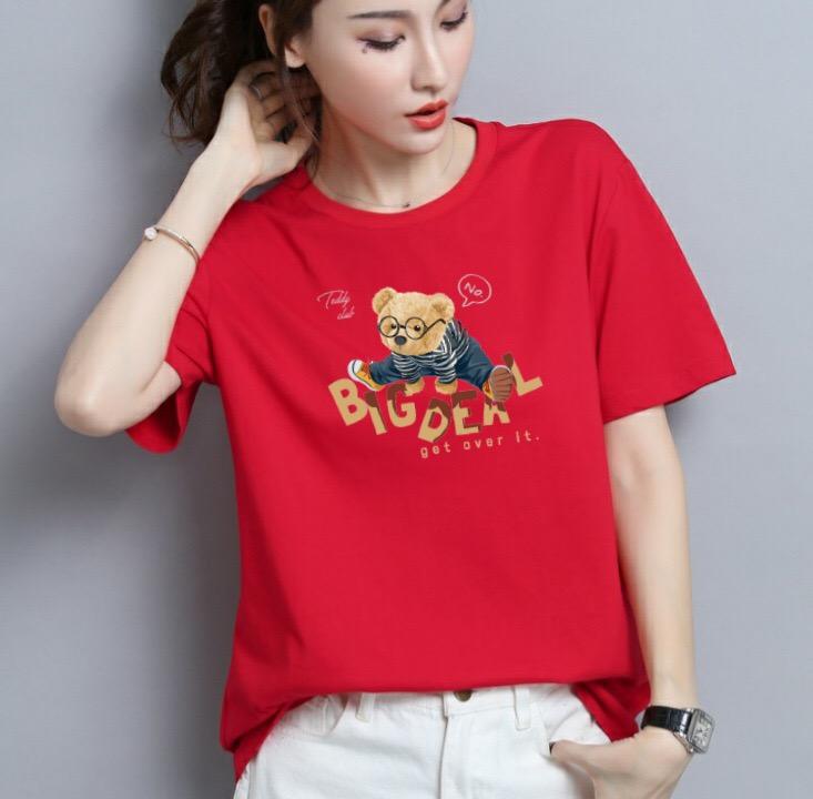 Áo thun nữ MXM cổ tròn form rộng in Gấu Big thun cotton 4 chiều từ 45-60kg