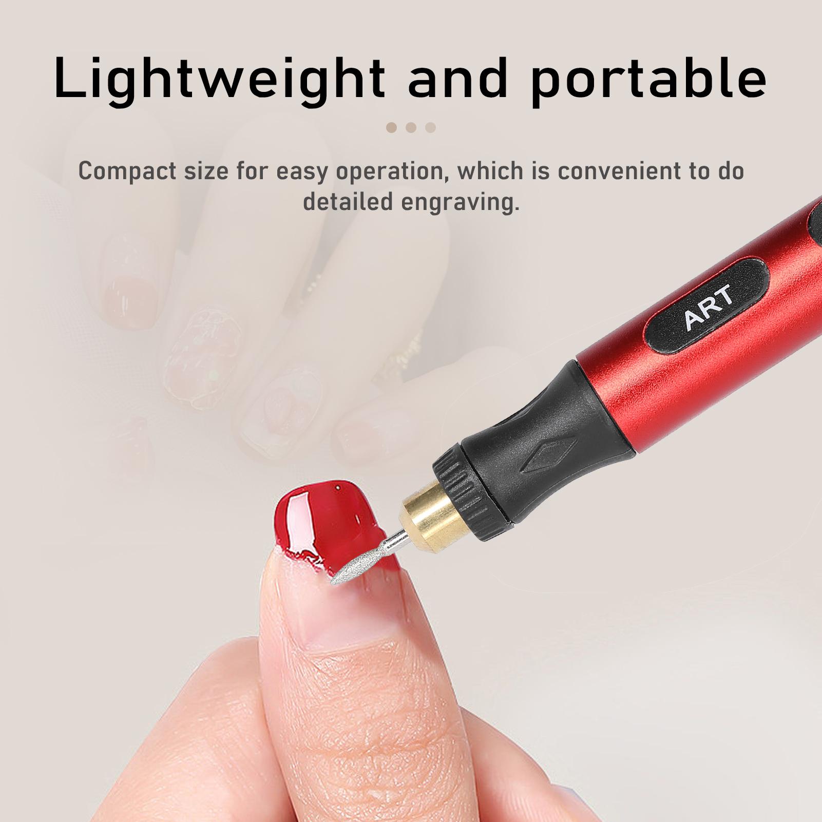 Compact Electric Grinding Pen Nail Art Polishing Machine Metal Lettering Carving Engraving Grinding Device USB Rechargeable 3 Gears of Speeds Adjustable