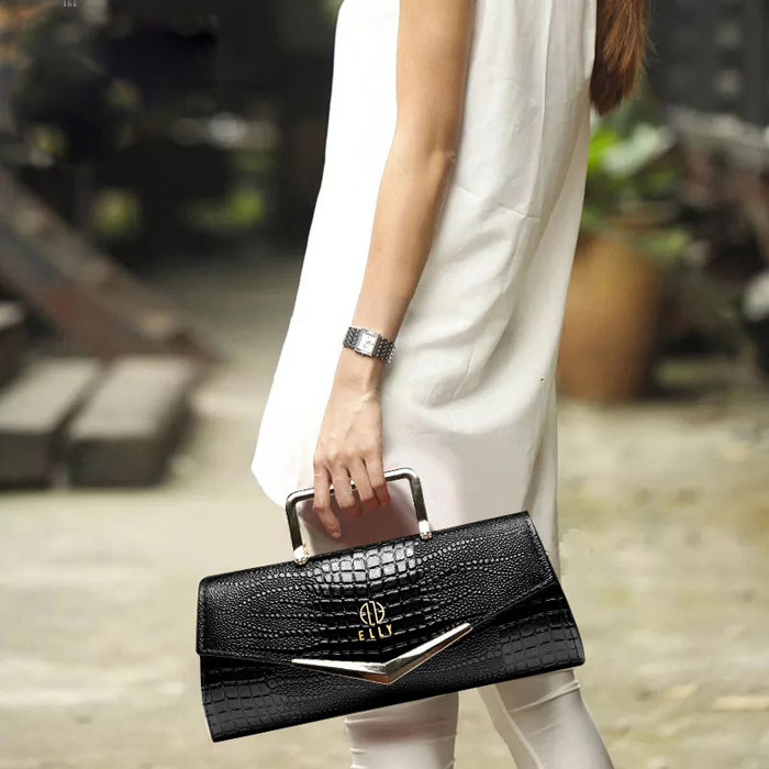 Túi clutch nữ cao cấp da thật ELLY – EC38 màu đen