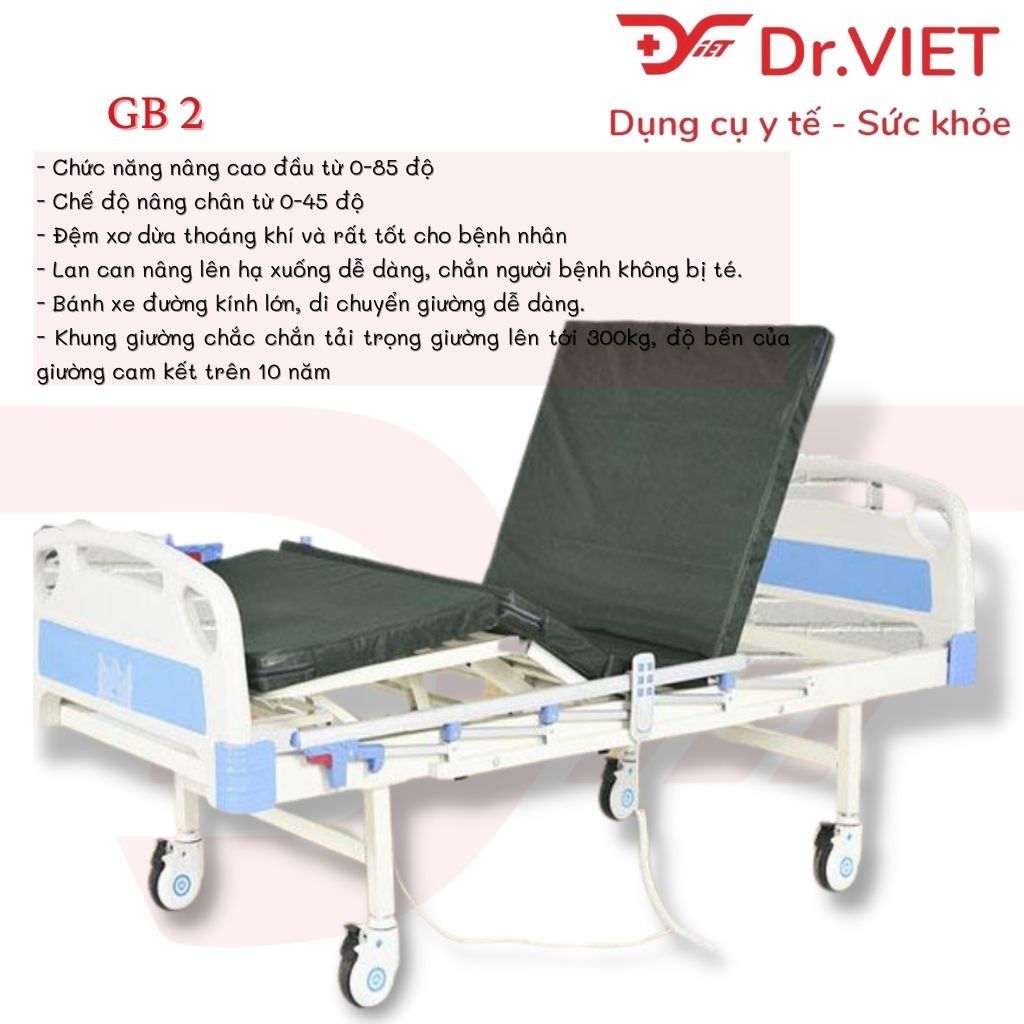 Giường bệnh nhân điện 2 chức năng Lucass GB-2 điều khiển bằng điện năng, phù hợp với người già và người khuyết tật