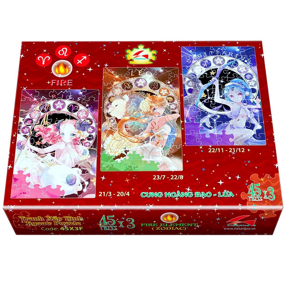 Tranh xếp hình 12 cung hoàng đạo, 3 in 1, 45 mảnh ghép.