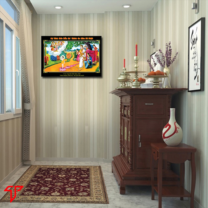 Tranh Phật treo tường khung cảnh vười Lâm tỳ ni trang trí nhà cửa hiện đại, Tranh Phật Giáo Phật Thích Ca Mâu Ni 2058