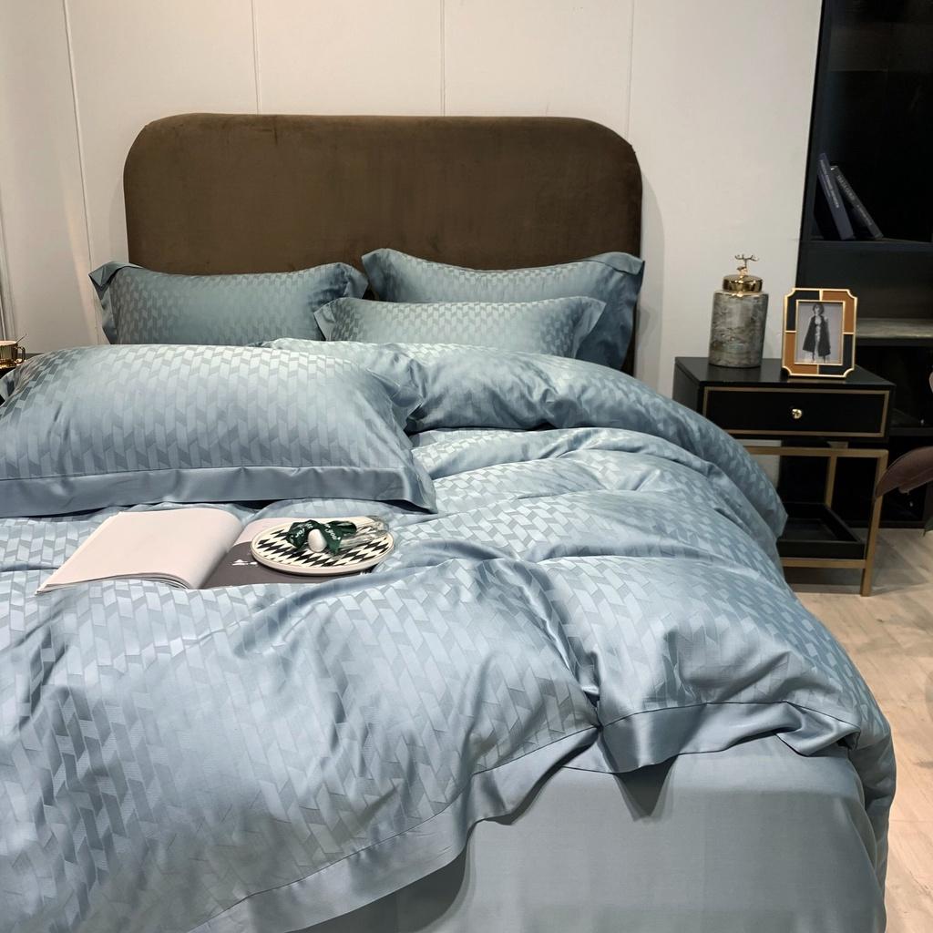 Bộ chăn ga gối 4 món 100%Tencel 120s Cực Phẩm, họa tiết Hình thoi với kiểu dệt Jacquard sang trọng