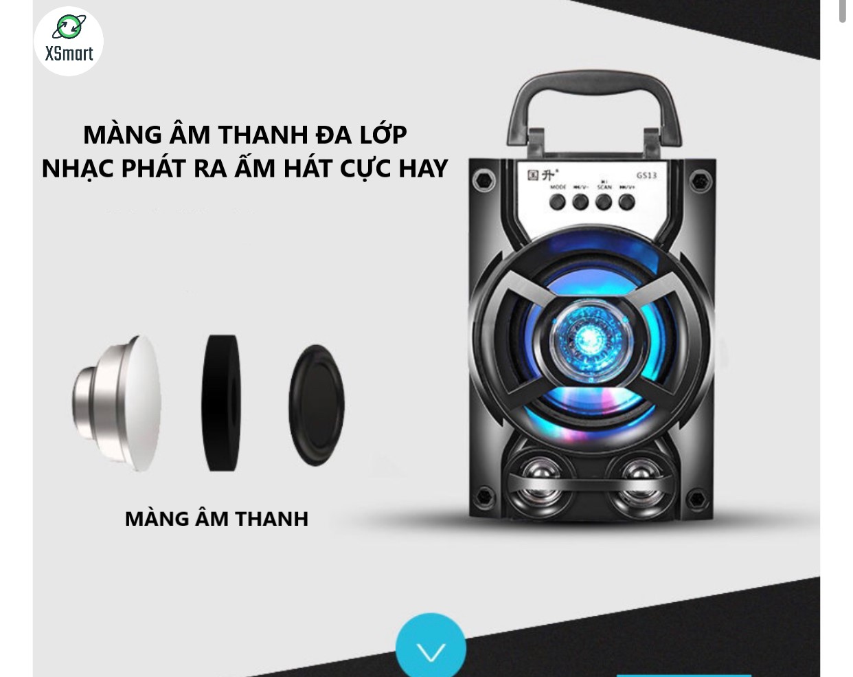 Loa Bluetooth Không Dây XSmart GS13 Pro Xách Tay Loại 1 Âm Thanh Hay Siêu Trầm, Led Nháy Theo Nhạc, Super Bass Nghe EDM, REMIX - Hàng Chính Hãng