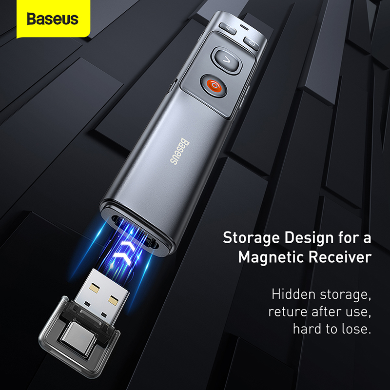 Bút trình chiếu Baseus Orange Dot Laser đỏ điều khiển không dây USB/Type-C cho Laptop/MacBook - Hàng Chính Hãng