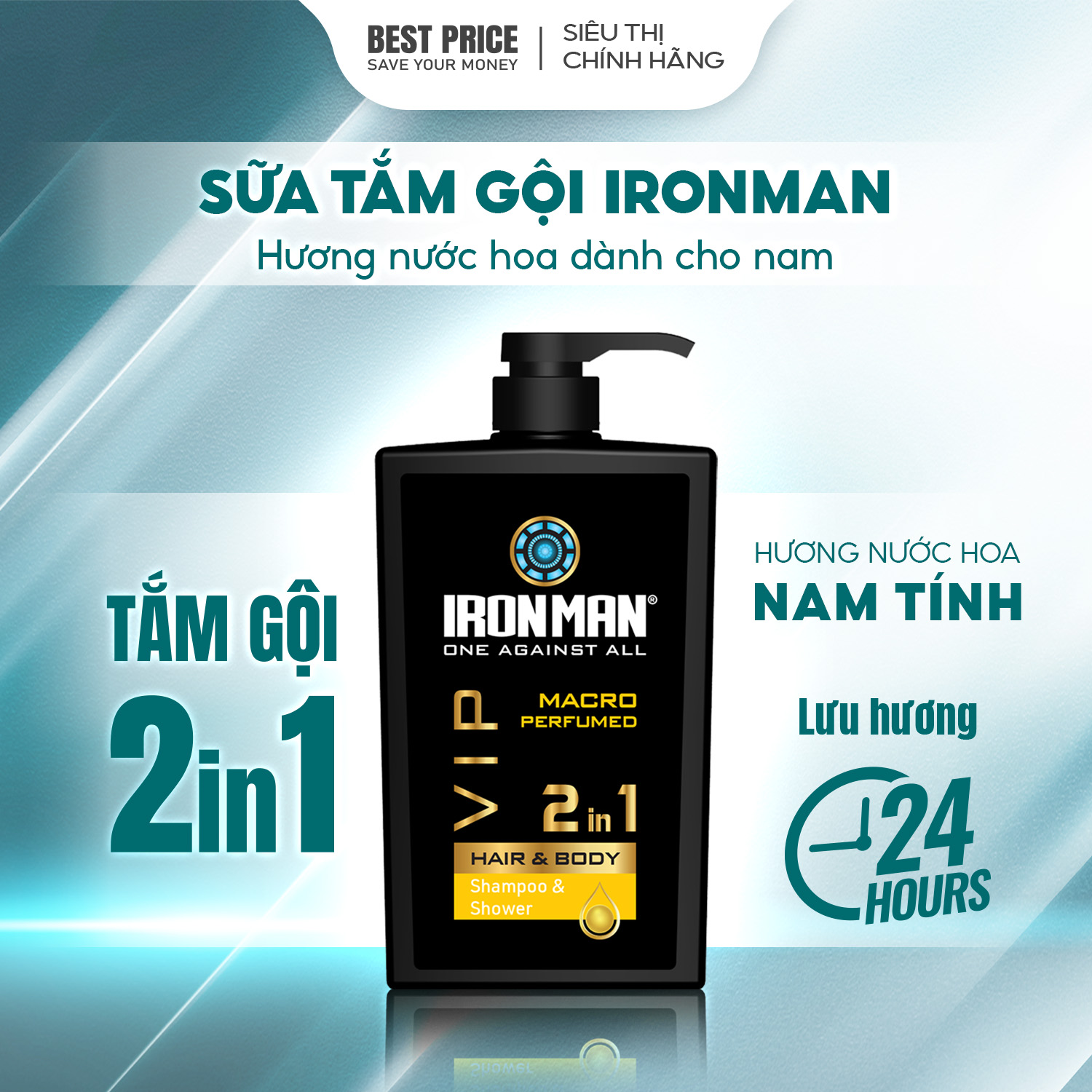 Sữa tắm gội toàn thân 2in1 IROMAN - VIP hương nước hoa dành cho nam kiểm soát dầu nhờn 650g