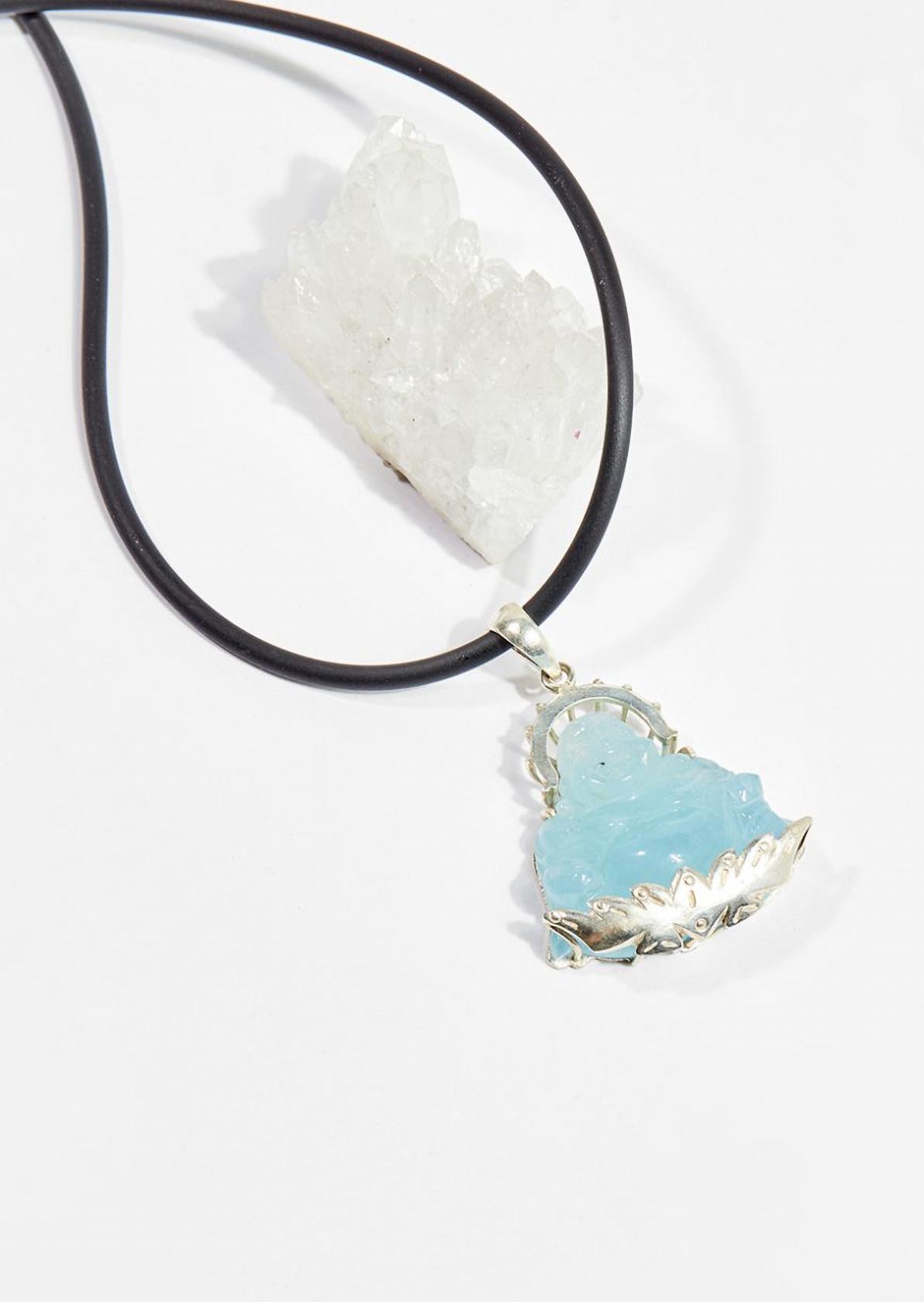 Dây chuyền phong thủy đá aquamarine phật di lặc 3cm mệnh thủy , mộc - Ngọc Quý Gemstones