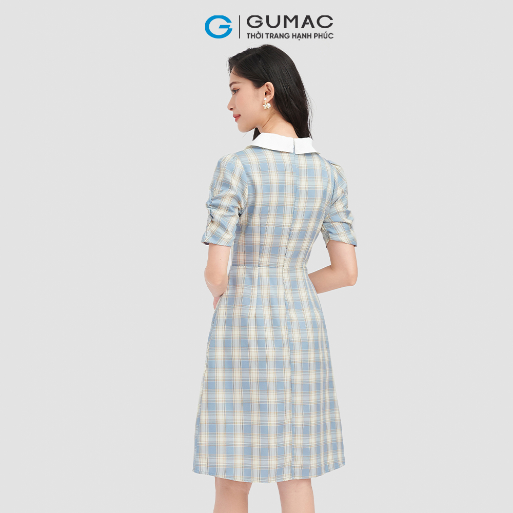 Đầm form A GUMAC DC10055 cổ V caro trẻ trung