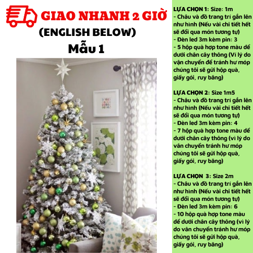 Bộ cây thông Noel phủ tuyết kèm phụ kiện trang trí cây thông ctne12