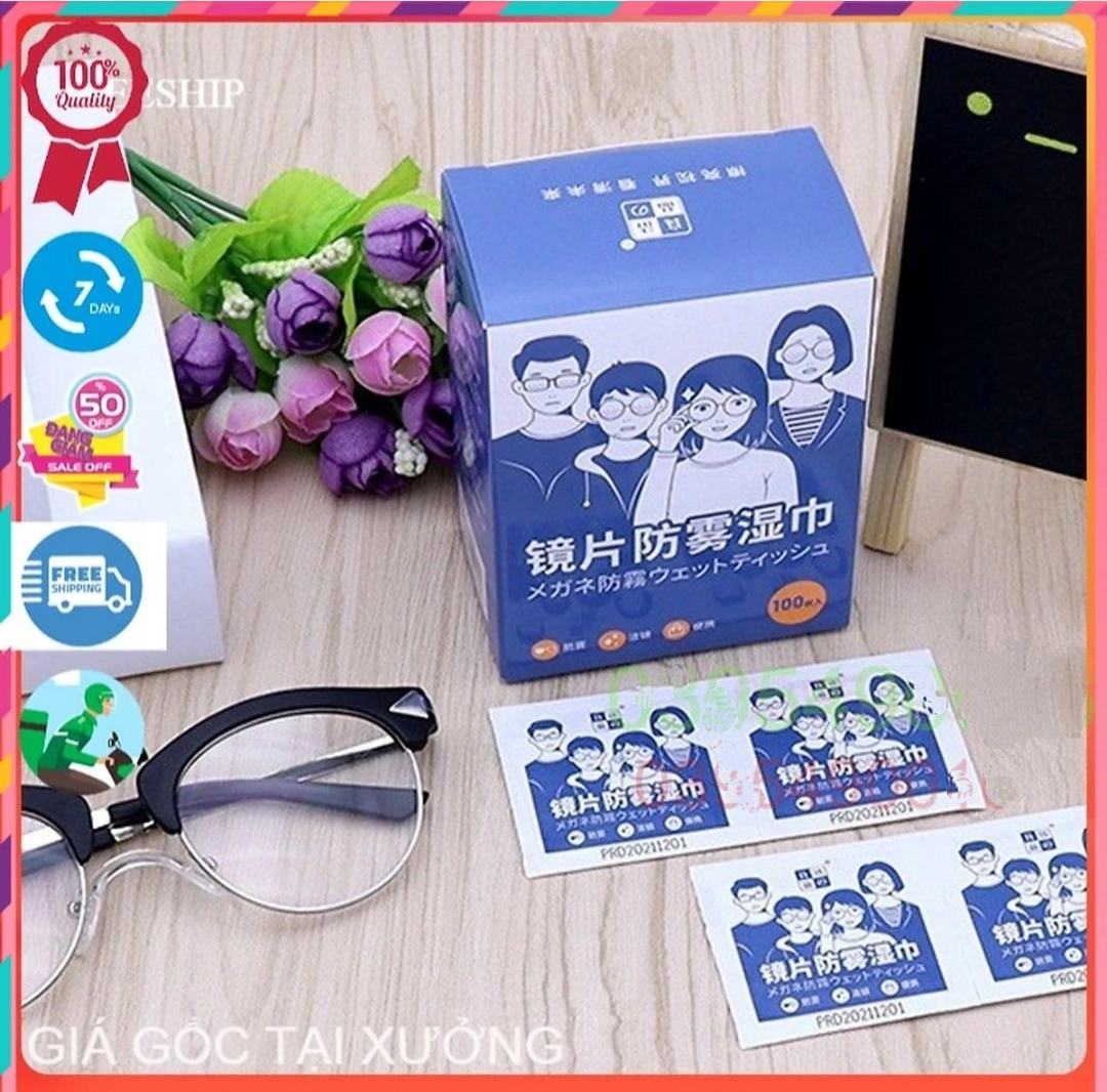 ( Hàng cao cấp ) Khăn lau mắt kính nano chống hơi nước chuyên dụng Hộp 100pcs