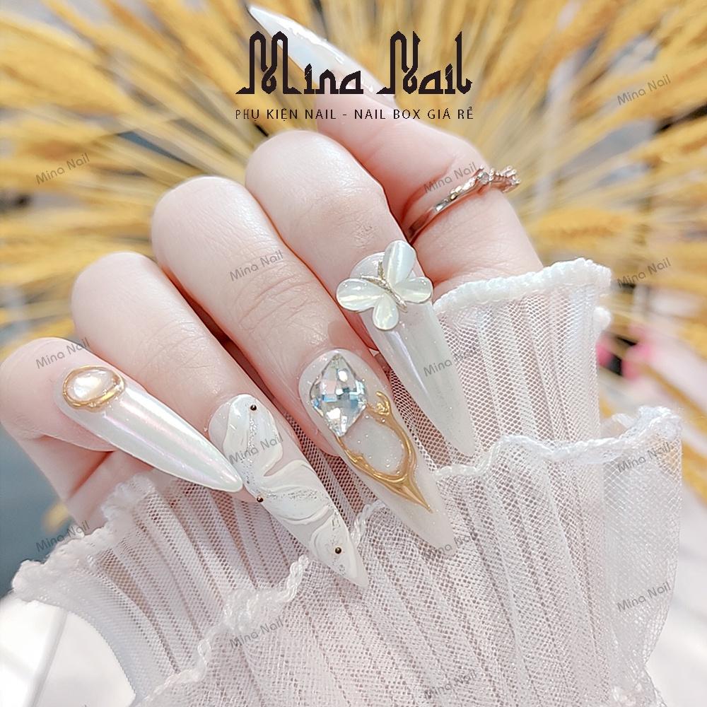 Nail Box Móng Úp Thiết Kế Đo Size Theo Yêu Cầu Tráng Gương Mix Charm Đá Khối Cô Dâu NB012 290