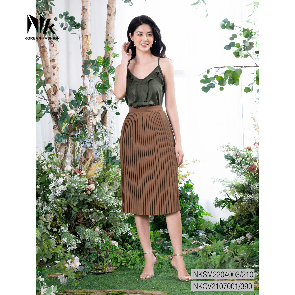 Chân Váy Dập Ly Công Sở NK Fashion Dáng Dài Basic, Chất Liệu Vải Cao Cấp Mềm Mịn NKCV2107001
