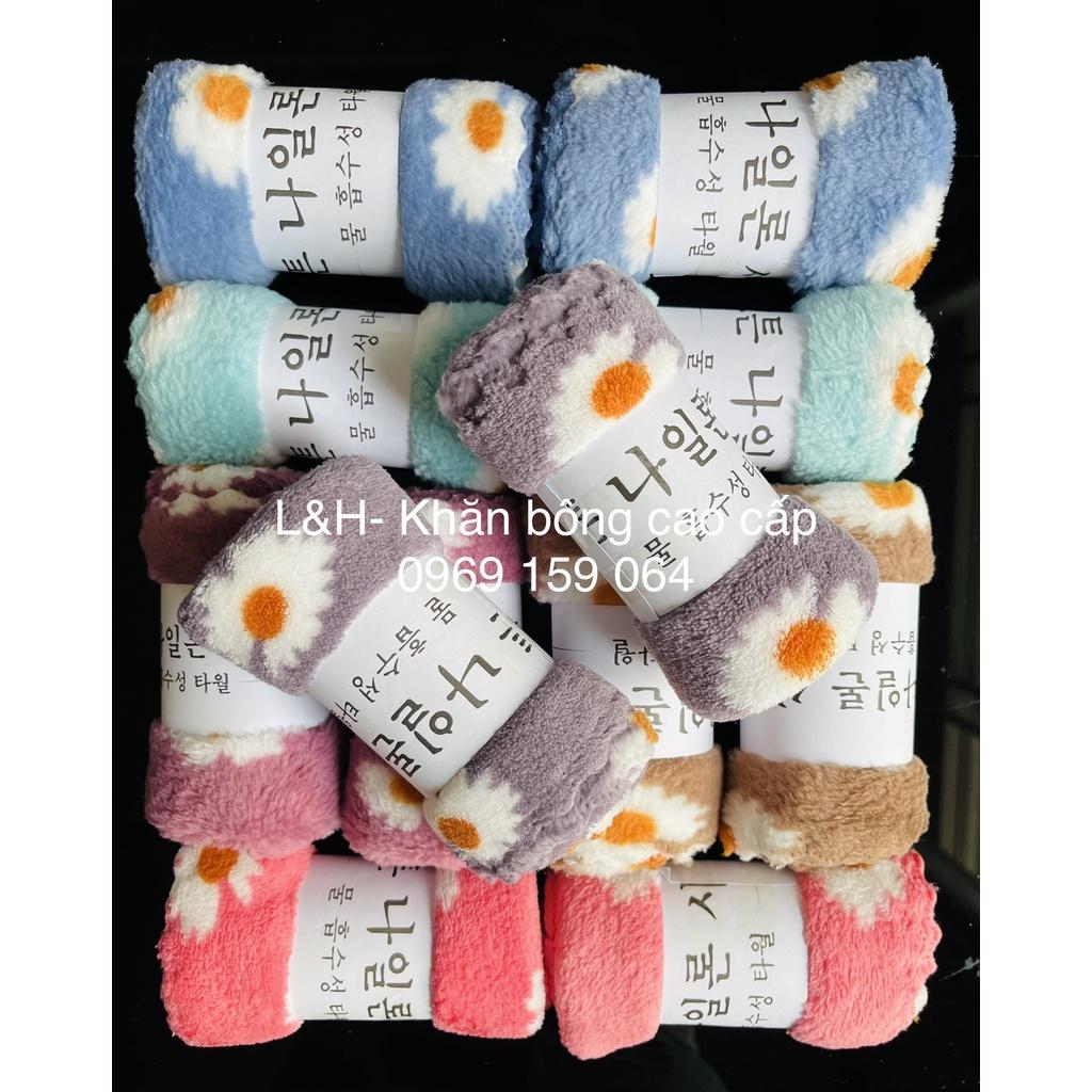 Khăn mặt lông cừu cao cấp, hoa cúc, KT 30x50cm