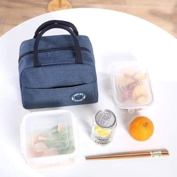 Túi Đựng Hộp Cơm Giữ Nhiệt Lunch Bag - Lót giấy Nhôm + Vải Oxford dầy chống thấm nước - giỏ Bỉm sữa mini có khóa kéo