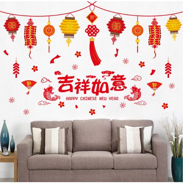 Decal trang trí tết - Dây Lồng đèn Vàng Đỏ