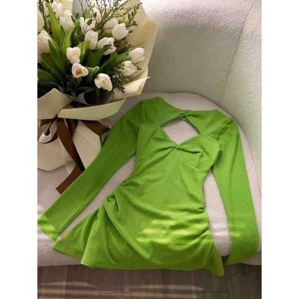 Đầm xoè tay dài xoắn ngực