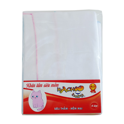 Khăn tắm siêu mềm 3 lớp KACHOOBABY 100% cotton, bịch 2 cái (75x84cm) dùng để lau người, quấn bé, choàng bé khi ra ngoài