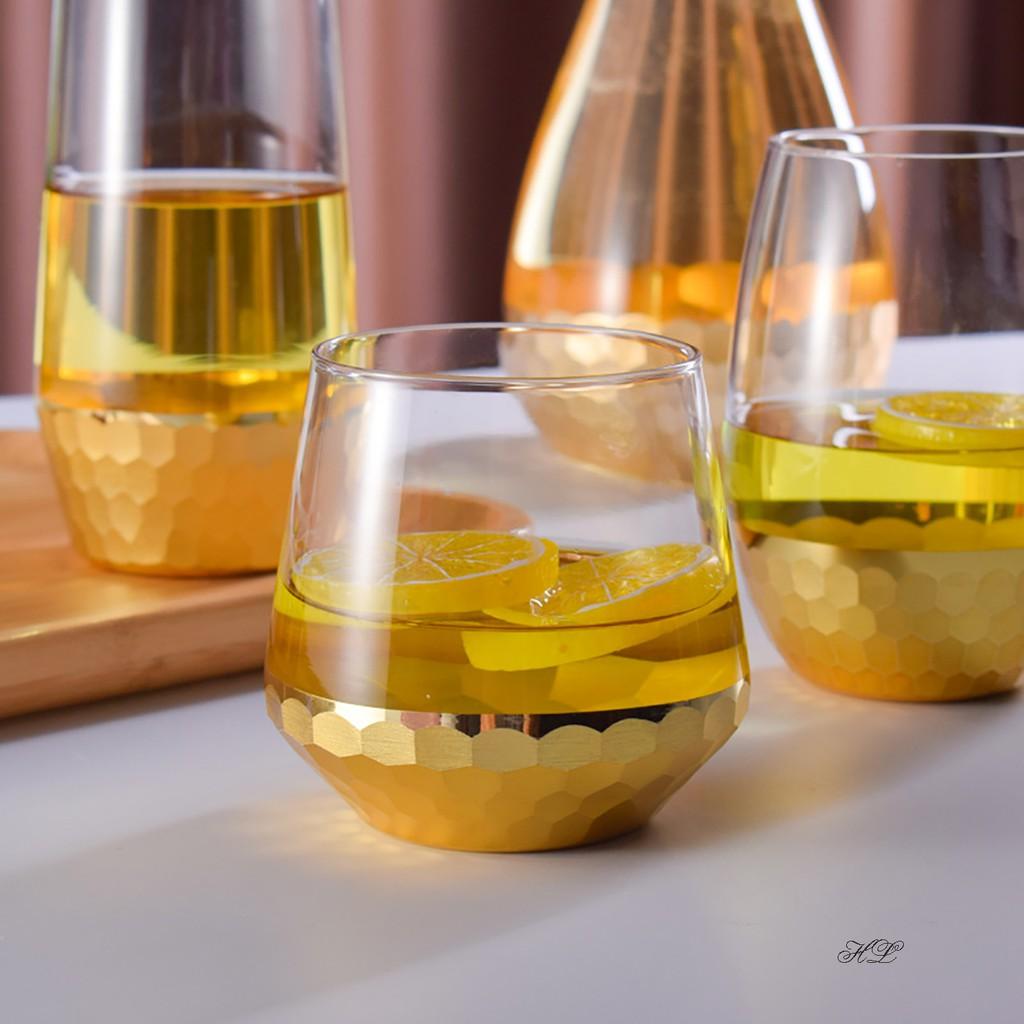 Cốc thủy tinh borosilicate chịu nhiệt Home Decor Cao Cấp | LY TT CHỊU NHIỆT DÁNG BẦU VÂN TỔ ONG NHÚNG VÀNG KIM