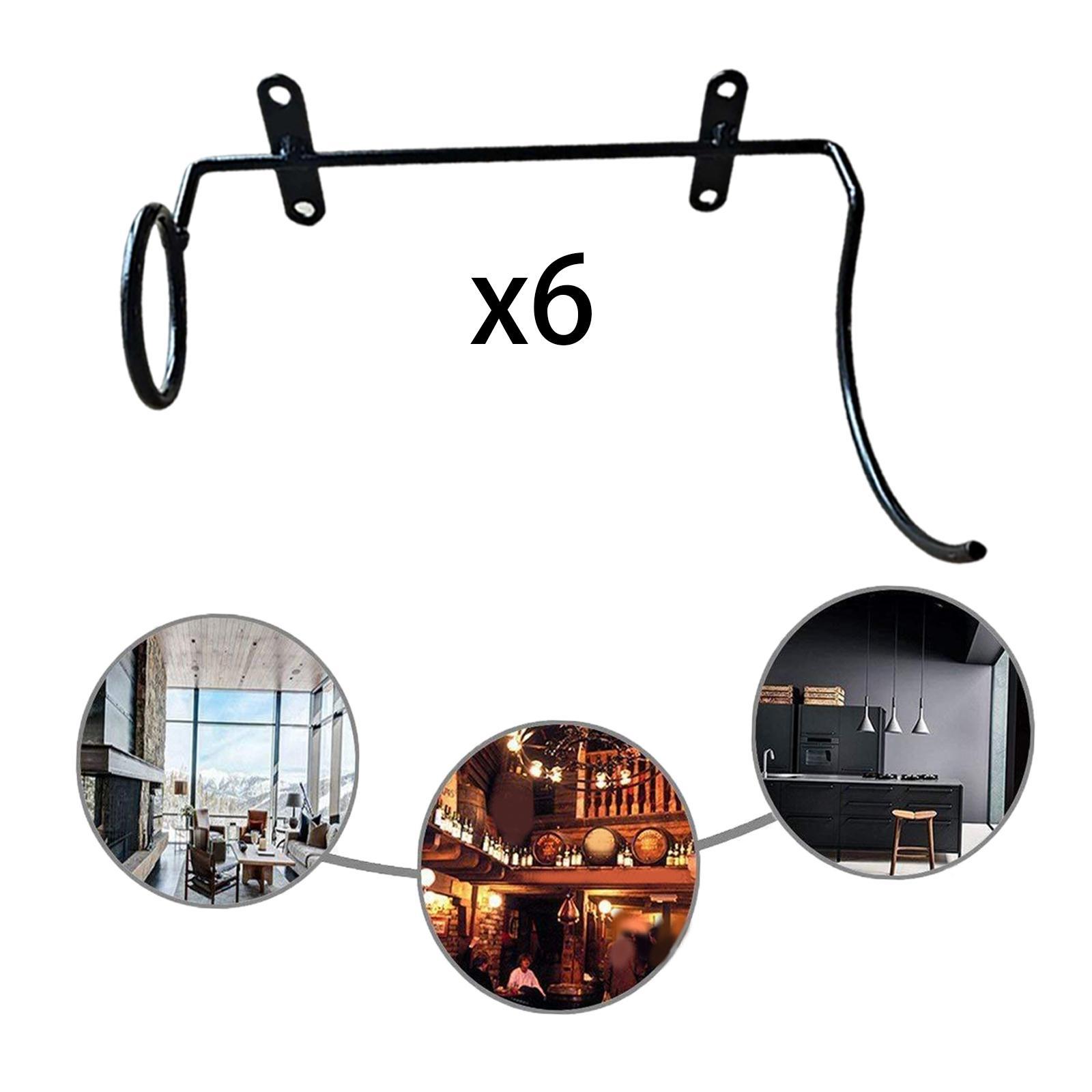 6 PCS Wall Mounted Wine Racks, Red Wine Bottle Display Holder, Iron Hanging Wine Rack Organizer, Wine Storage Shelf