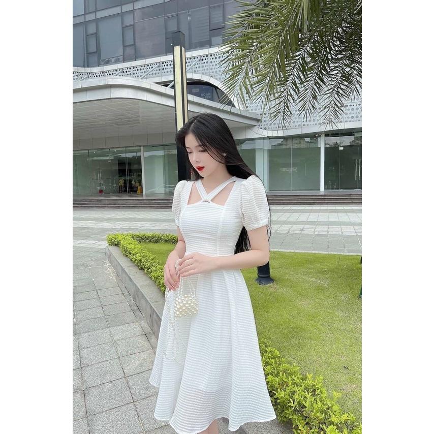 FREE SHIP ĐẦM VÁY NỮ CỔ YẾM TAY NGẮN CHẤT LIỆU XÔ Y MẪU  KIM GIA DS