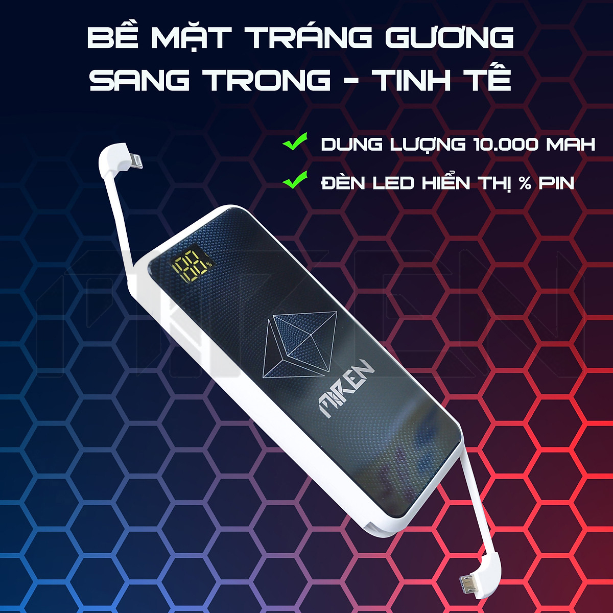 Pin Sạc Dự Phòng Không Dây Kiêm Sạc Nhanh Miren – Wireless Power Bank – 10.000 mAh Li-Polymer – Mặt Sạc Tráng Gương – Sử Dụng Đa Thiết Bị Hàng Chính Hãng