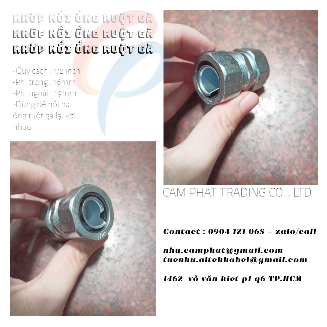Khớp nối ống ruột gà kín nước phi 1/2 inch