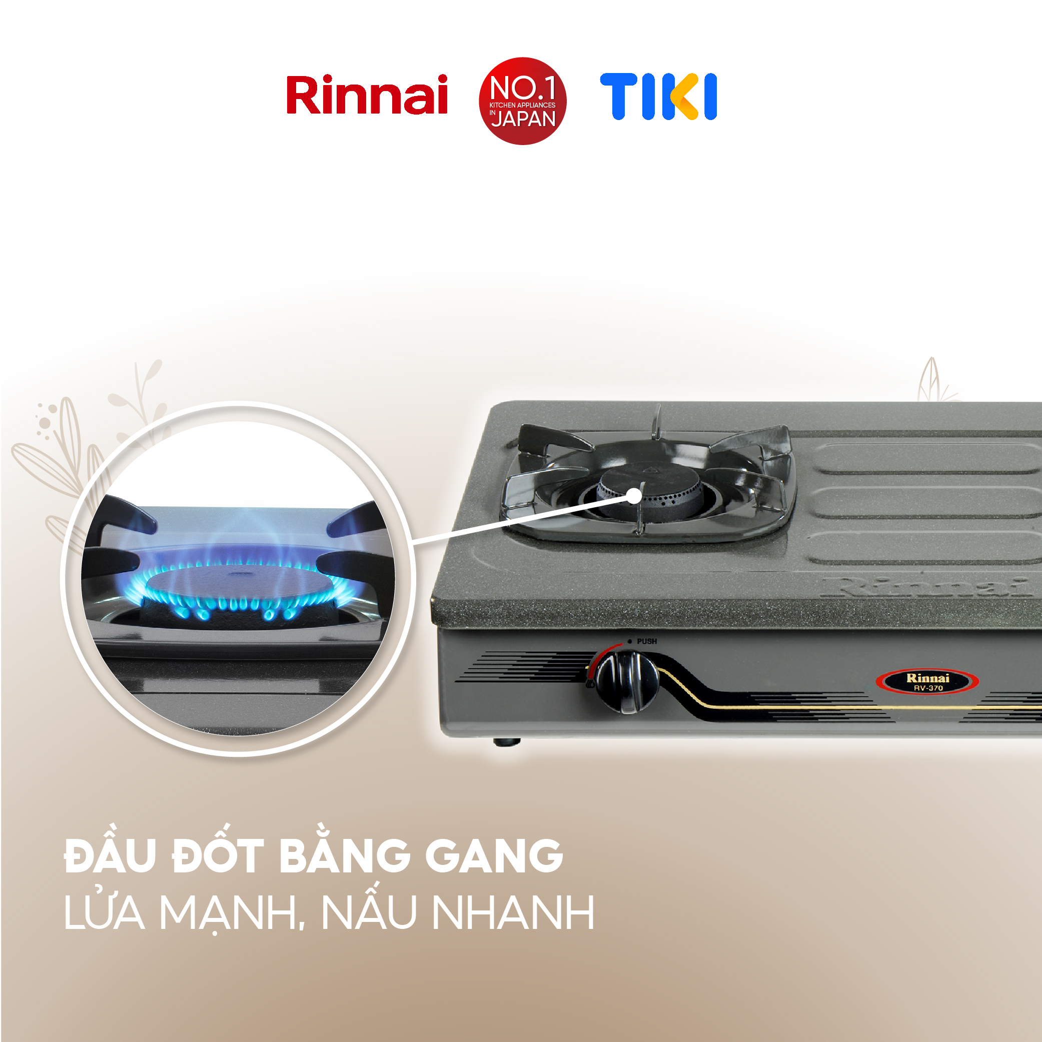 Bếp gas dương Rinnai RV-370(GM)N mặt bếp men và kiềng bếp men - Hàng chính hãng