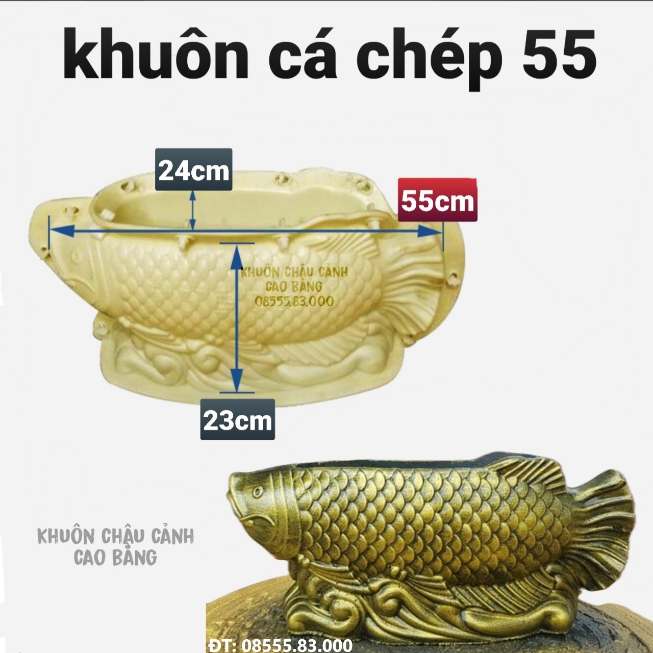 Khuôn đúc chậu cảnh cá chép dài 55 rộng 24 cao 23