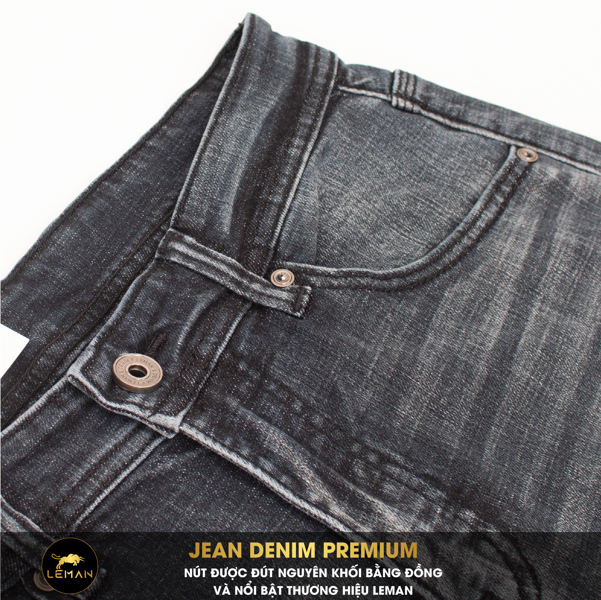 Quần Jean nam Leman đen mài xám JD14 - Slim Form