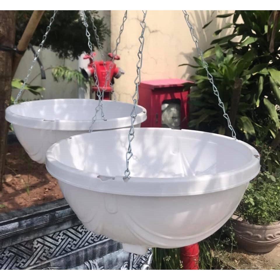 Chảo treo trồng cây dây xích size to trồng hoa dạ yên thảo, ngọc thảo và các loại hoa rủ khác size to