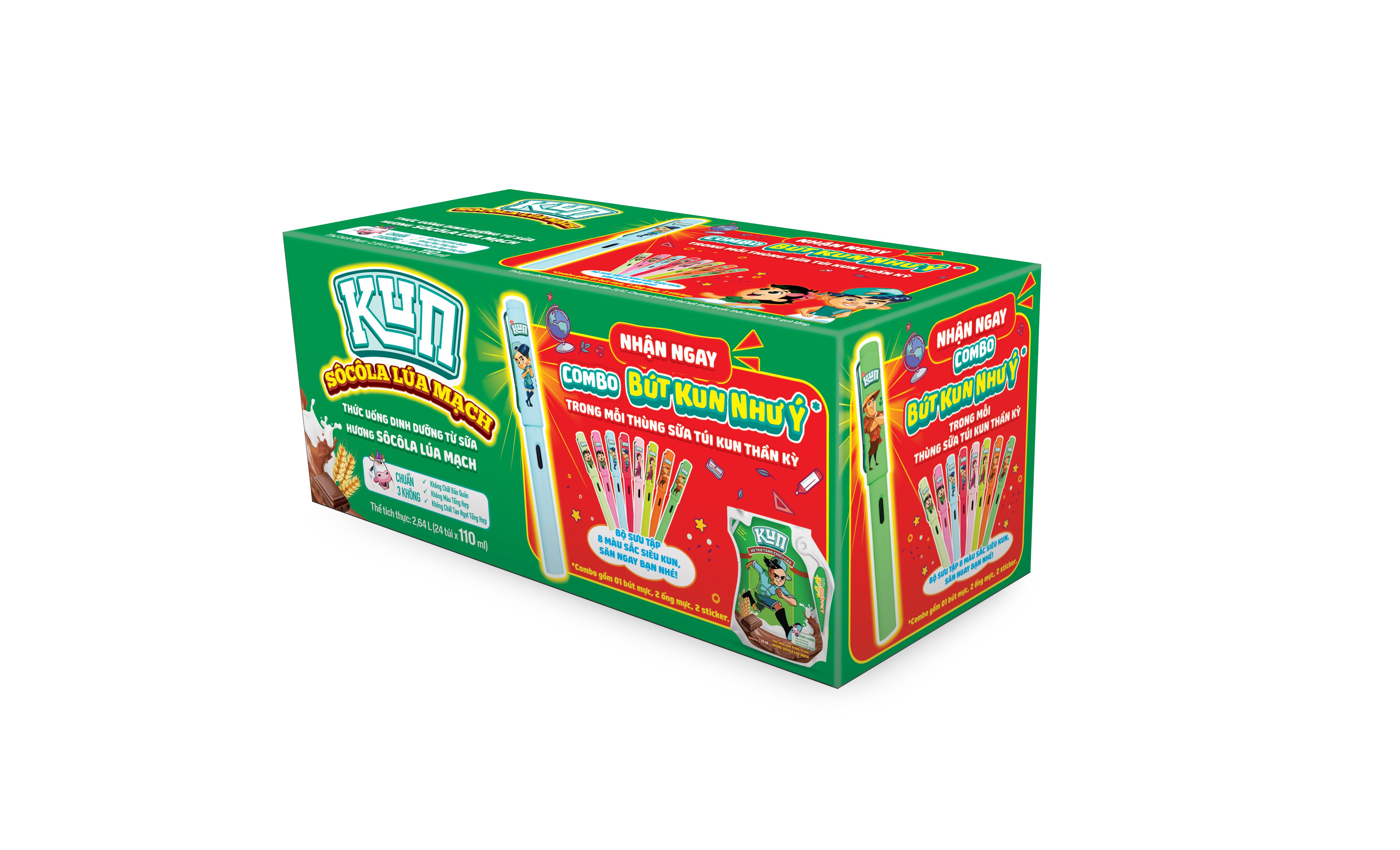 Thùng 24 Túi Sữa Socola Lúa Mạch KUN 110ml/túi