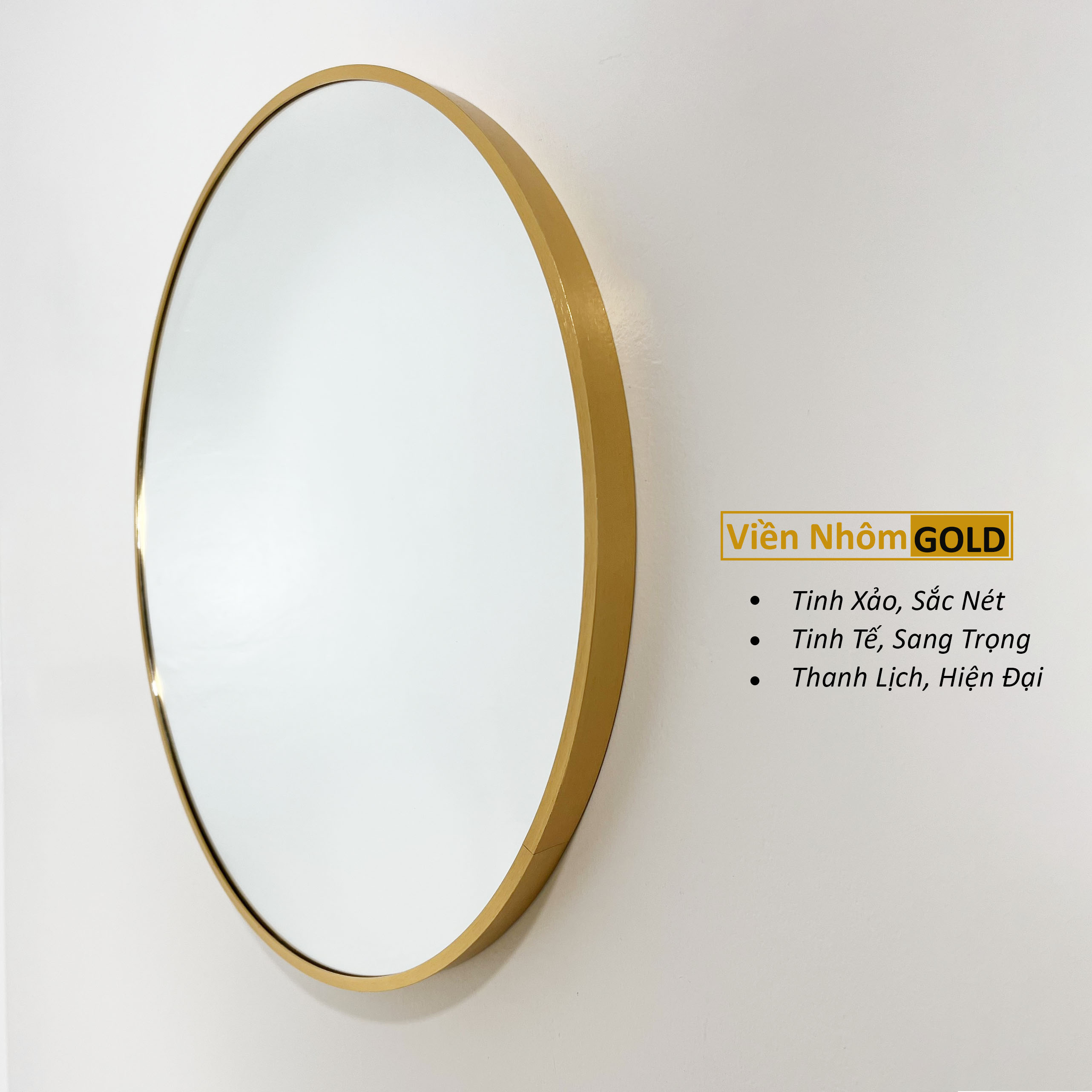Gương Tròn Viền Vàng Treo Tường DLQ MIRROR Chất Liệu Nhôm Sơn Tĩnh Điện Cao Cấp