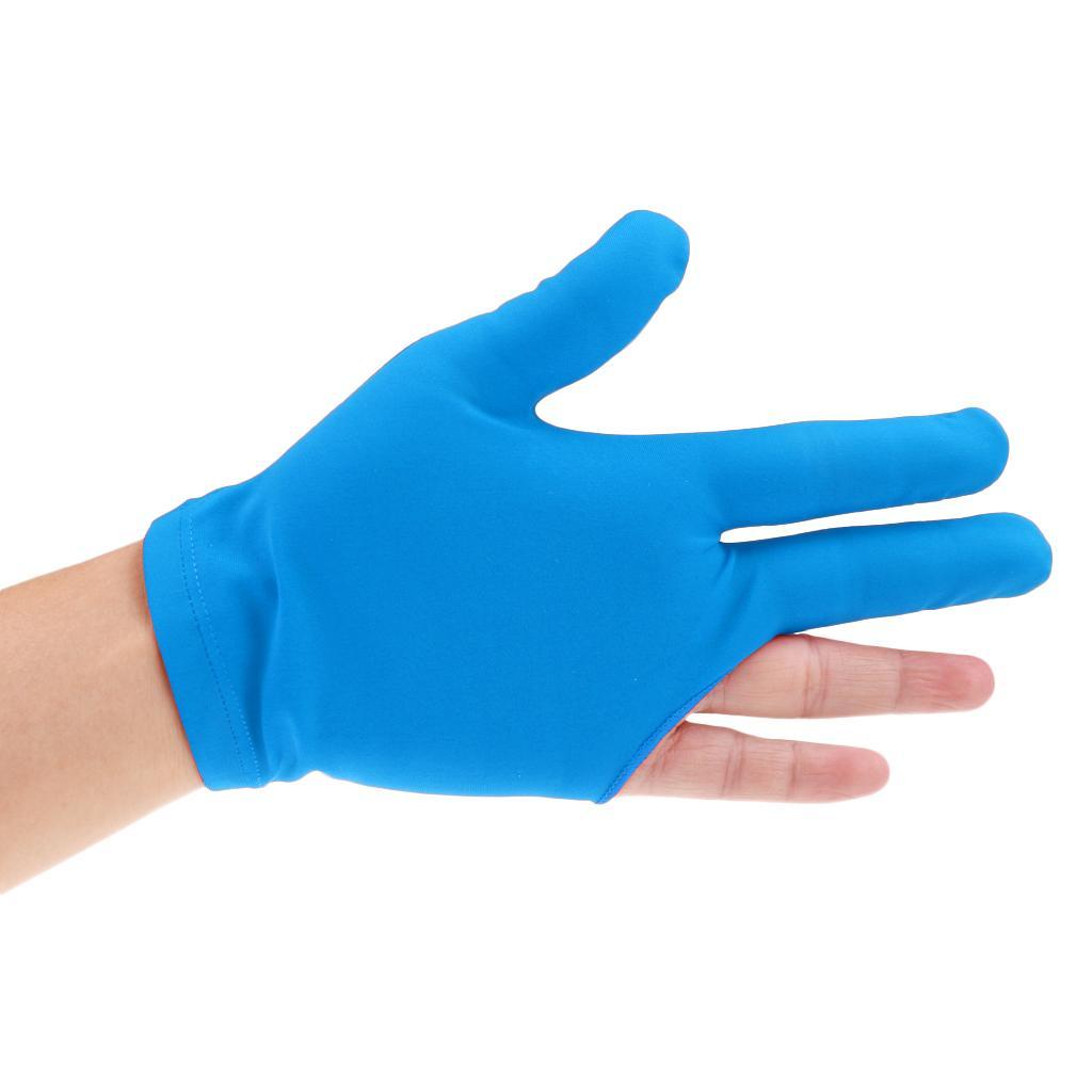 10xSpandex Snooker Billiard Pool Cue Glove Left Hand 3 Finger Accessory Blue