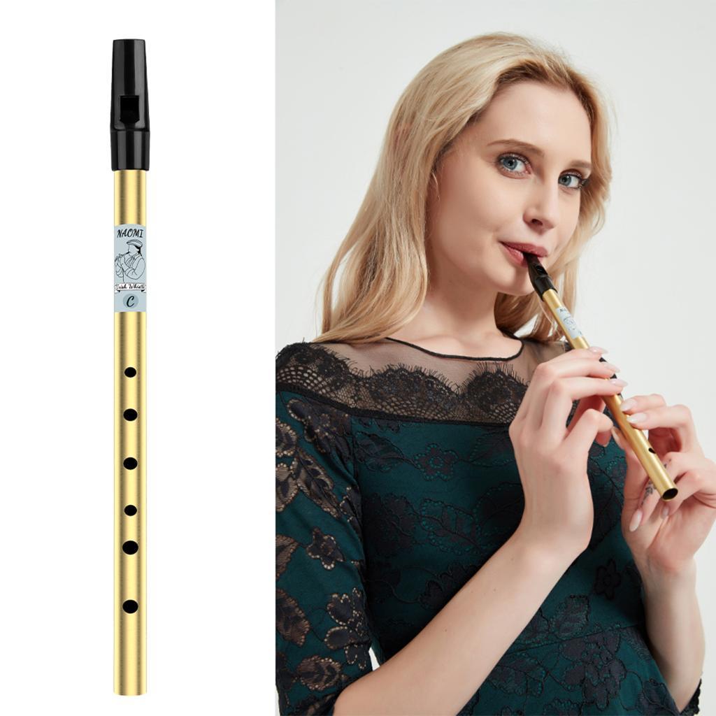 Triditional Irish Tin Whistle Flute 6 Hole Tin Penny Whistle High D Gold