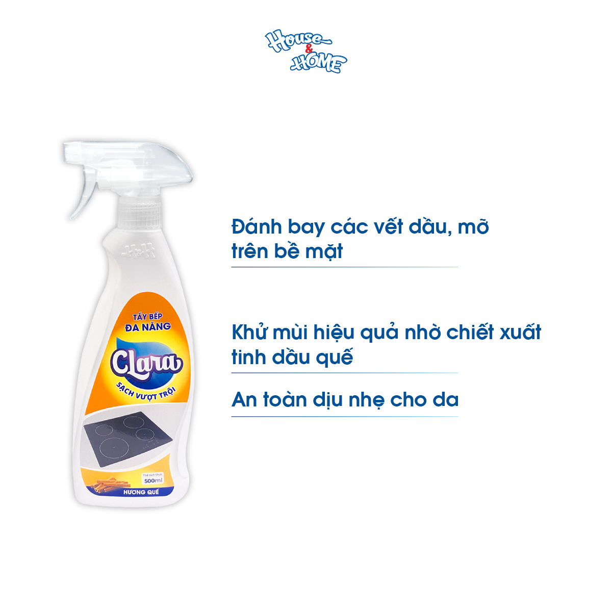 Tẩy dầu mỡ nhà bếp đa năng Clara hương gừng quế chai 500ml
