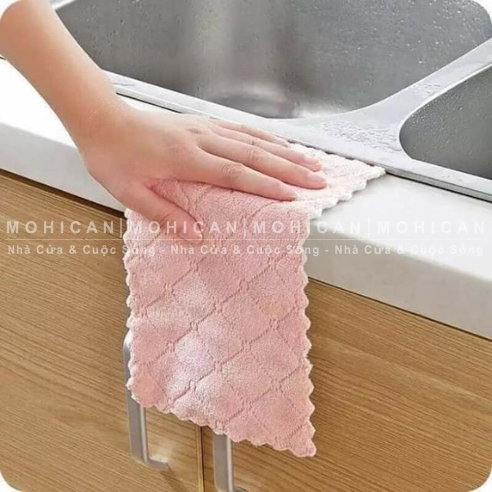 Khăn lau đa năng bếp siêu mềm 13x20cm, bát đĩa, cốc chén thấm nước chống dính dầu mỡ hai mặt MOH-KHAN1320