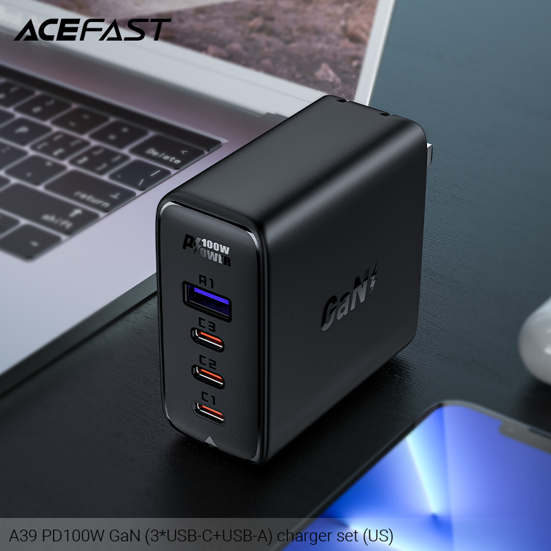 Sạc Acefast PD 100W 4 cổng 3xUSB-C + USB-A (US) - A39 Hàng chính hãng Acefast