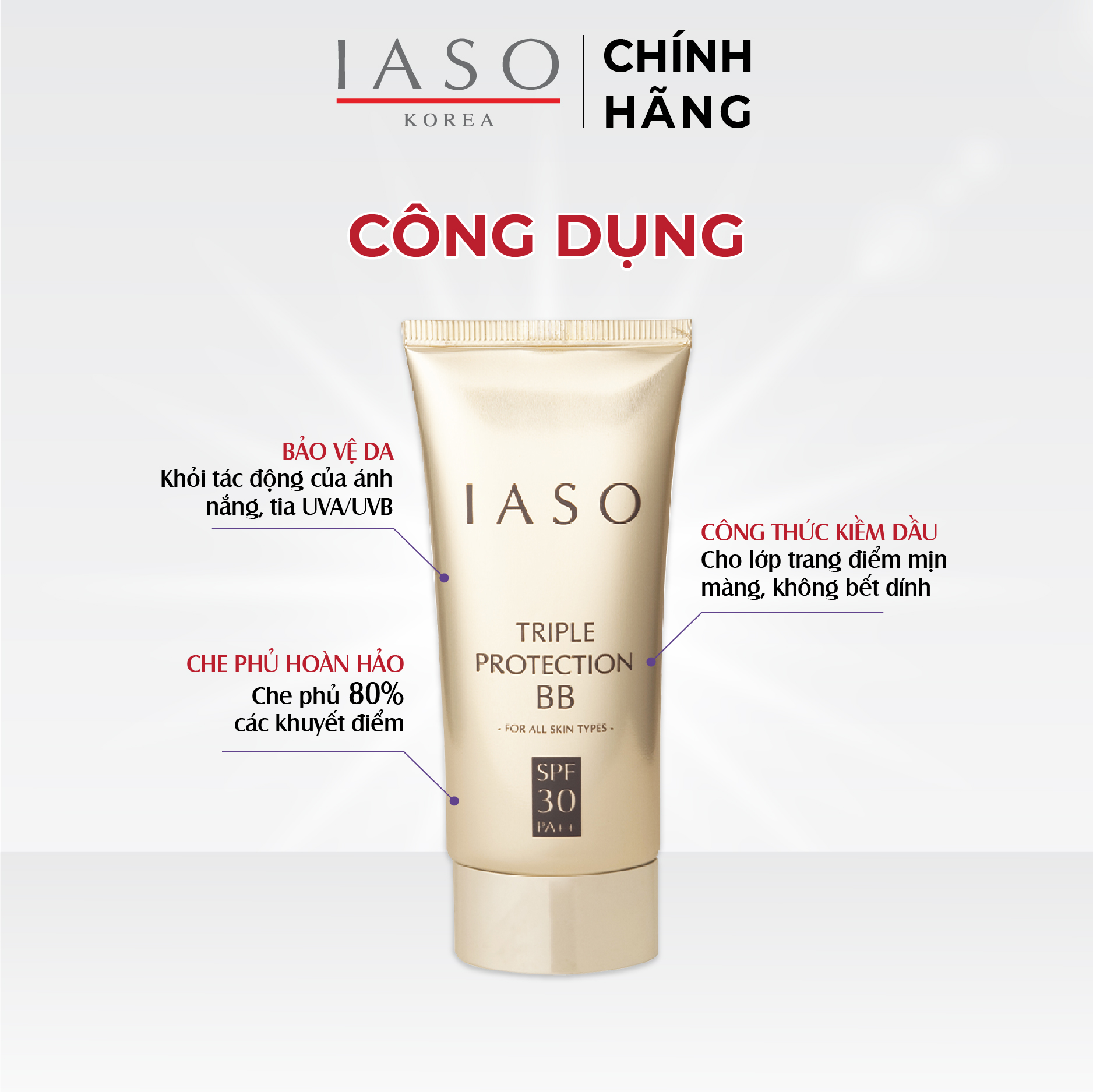 I30 Kem lót trang điểm 3 tác dụng IASO Triple Protection Base SPF 30 PA++ 60g