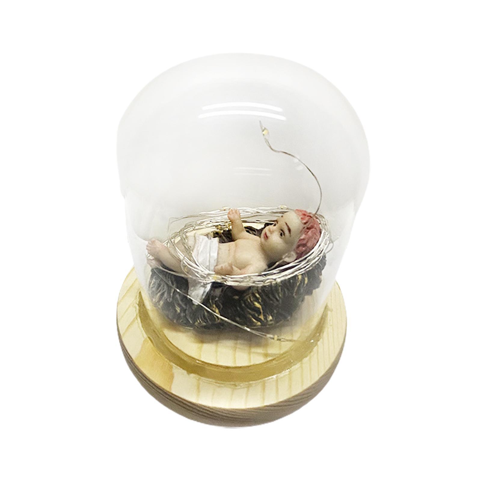 Infant Jesus Figurine with Glass Cover and Lights Jesus Doll for Decoration