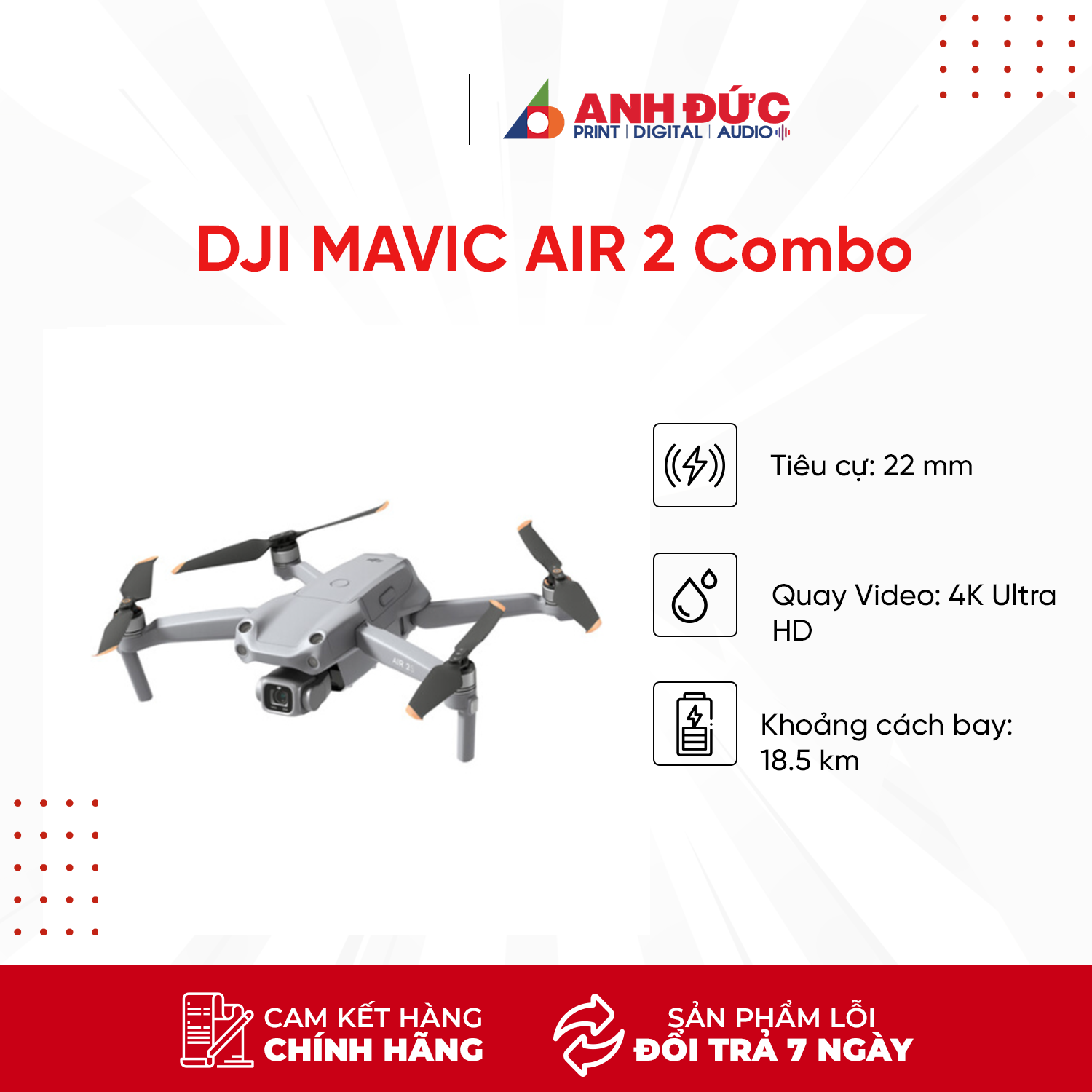 DJI Mavic Air 2 Combo ( Bản 10km)- Hàng Nhập Khẩu