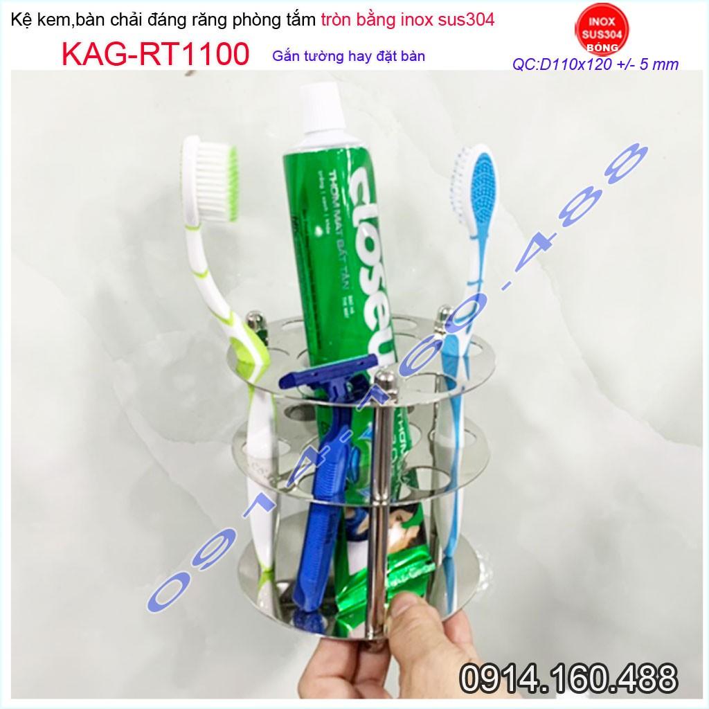 Kệ bàn chải kem đánh răng bằng inox 304 KAG-RT1100 đế tròn thiết kế đẹp sử dụng bền lâu