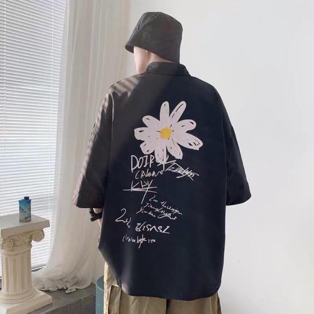 Áo khoác sơ mi hoa cúc Áo sơ mi unisex nam nữ form rộng khoác ngoài freesize