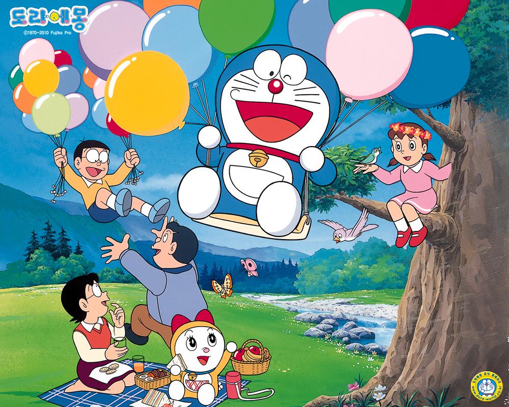 Poster A4 dán tường Anime, decal 21x30 trang trí có keo Doraemon Wallpapers (14).jpg