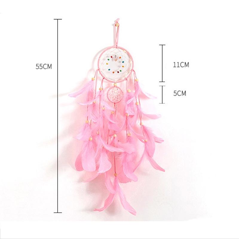 Dreamcatcher Lông Vũ Có Đèn LED Treo Tường Trang Trí Phòng Ngủ Tặng Kèm Móc Dán Tường