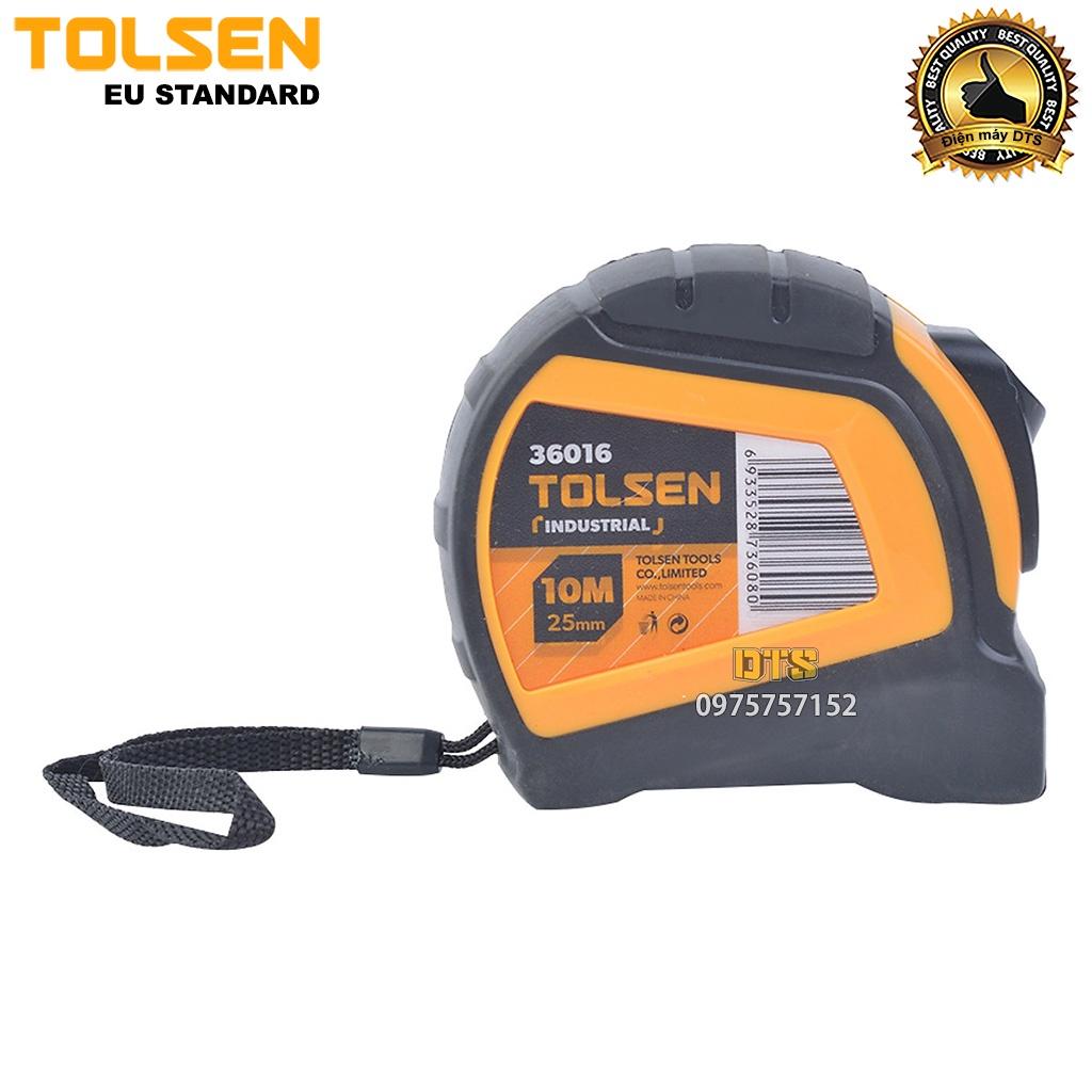 Thước cuộn tự động 10m TOLSEN, thước kéo thép nền vàng công nghiệp vỏ nhựa ABS chống va đập phủ TPR - Tiêu chuẩn châu Âu